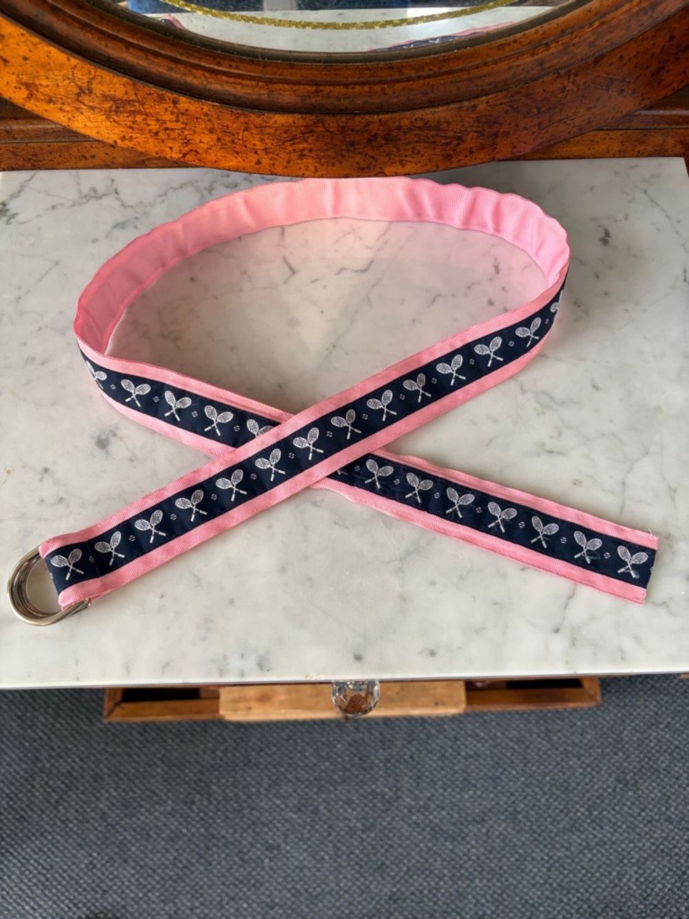 Pink and Navy Tennis Ribbon Belt - Women Accessories